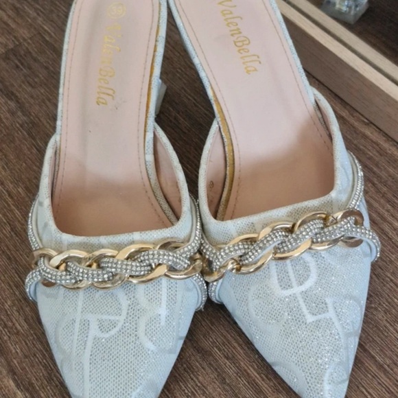 Light Blue Pointed Chain-Trim Mules - Picture 2 of 5